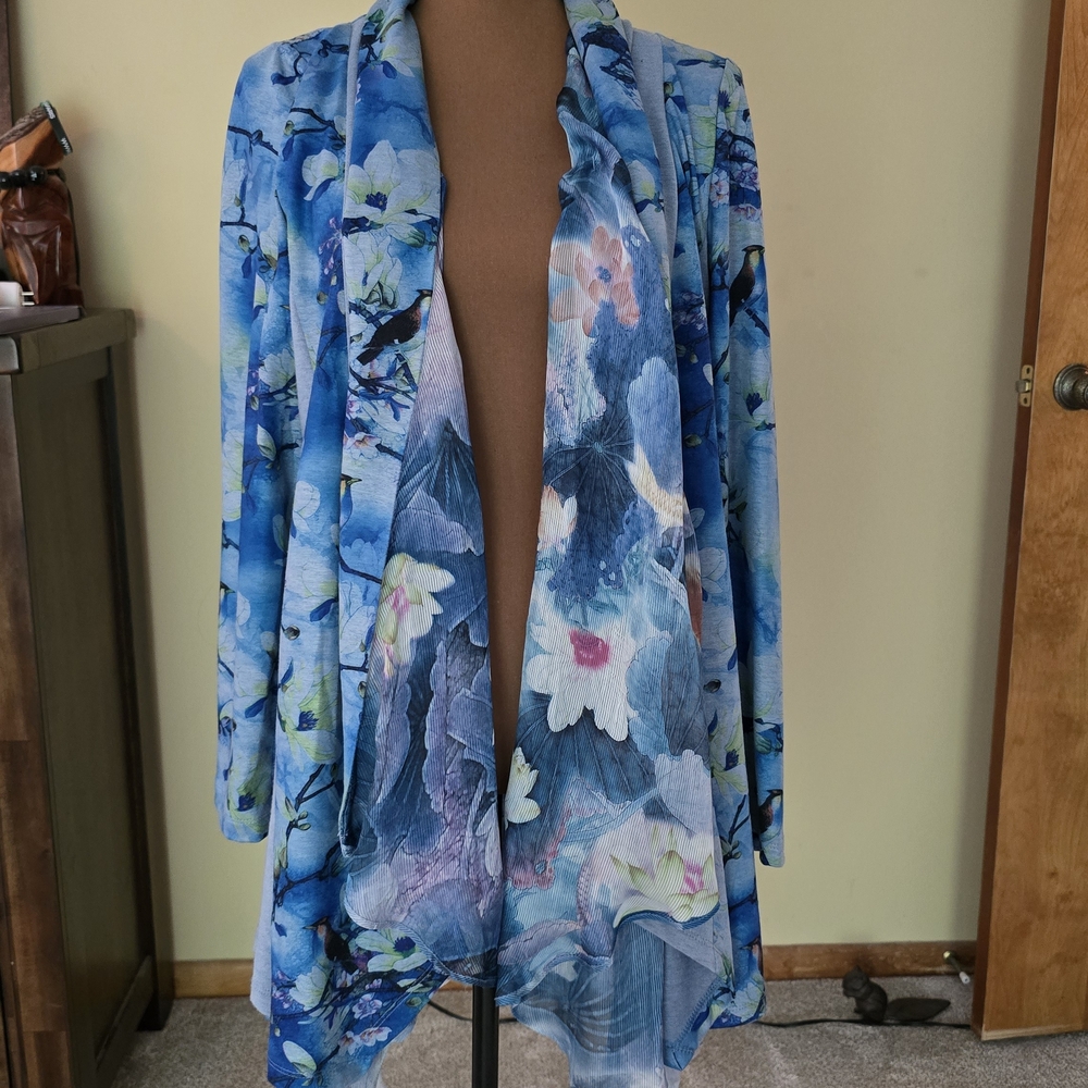 Soft Surroundings Blue Multi Floral Cardigan Sz M